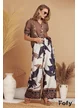 Pantaloni de vara din saten supersoft imprimeu boho cu bordura stilizata