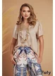 Pantaloni de vara din saten supersoft imprimeu palmieri bleumarin cu bej
