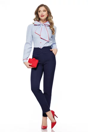 Pantaloni Fofy bleumarin conici cu talie inalta 