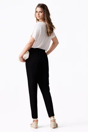 Pantaloni Fofy negri conici cu pense – eleganți, talie înaltă