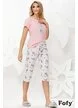 Pijama dama din bumbac cu tricou si pantaloni trei sferturi cu imprimeu lame