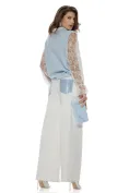 Blugi dama wide premium cloud dancer 2026 elastic cu buzunre baby blue cu strassuri picture - 1