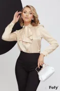 Bluză dama de ocazie Fofy din jakard satinat animal print bej cu esarfa innodata picture - 2