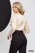 Bluză dama de ocazie Fofy din jakard satinat animal print bej cu esarfa innodata picture - 5