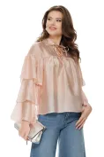 Bluza dama eleganta roz premium din matase acetat cu guler si maneci cu volane suprapuse picture - 1