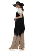 Bluza dama neagra premium cu insertii asimetrice de dantela picture - 2