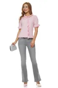 Bluza dama tricotata roz premium cu volane romantice si nasturi in ton picture - 2