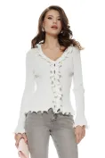 Bluza eleganta din vascoza premium alb cu volane spiralate picture - 1