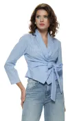 Camasa dama eleganta cu revere fronseuri si funda din bumbac baby blue cu dungi revere picture - 1