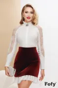 Camasa dama eleganta Fofy alba cu maneci din dantela premium cu perle si strasuri picture - 1
