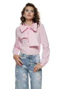 Camasa dama eleganta roz din bumbac usor elastic cu esarfa innodata picture - 1