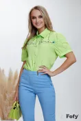 Camasa dama lime cu aplicatii sofisticate de perle si cristale multicolore picture - 1