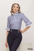 Camasa dama office Fofy din bumbac albastru cu dungi si guler royal picture - 1
