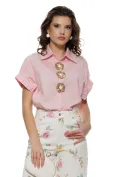 Camasa dama premium roz din vascoza cu bumbac aplicatii metalice sofisticate picture - 1