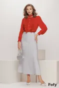 Camasa dama rosie de ocazie cu jabou cu pliuri fine cristale maxi si nasturi bijuterie picture - 2