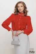 Camasa dama rosie de ocazie cu jabou cu pliuri fine cristale maxi si nasturi bijuterie picture - 1