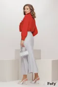 Camasa dama rosie de ocazie cu jabou cu pliuri fine cristale maxi si nasturi bijuterie picture - 3