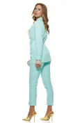 Compleu dama elegant aqua sacou cu revere si cordon pantalon conic picture - 3