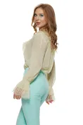 Compleu dama elegant aqua sacou cu revere si cordon pantalon conic picture - 7