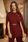 Compleu dama elegant burgundy din tricot premium jacheta tip capa  nasturi aurii curea si pantaloni picture - 2