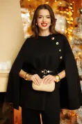 Compleu dama elegant negru din tricot premium jacheta tip capa cu capse nasturi aurii curea si pantaloni picture - 1