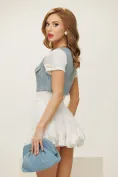 Crop top dama din tweed bleu accesorizat cu detalii metalice si perle picture - 2
