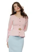 Fusta conica midi din tricot premium bleu cu crapatura si curea picture - 4