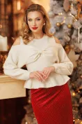 Fusta eleganta midi din catifea rosie premium elastica cu aplicatii argintii picture - 3