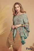 Geanta shopper din rafie fango impletita structurat cu bile de lemn si ciucuri decorativi picture - 1