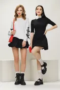 Hanorac dama alb subtire cu fundite negre pe maneci picture - 2
