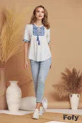 Ie dama de vara din rayon premium cu broderie bleumarin si ciucuri picture - 2