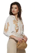 Ie dama premium din rayon cu broderie florala bej si guler tunica picture - 2