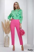 Pantalon dama elegant ciclame cu talie inalta pense de cambrare si fermoar auriu picture - 1