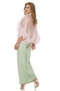 Pantalon dama elegant vernil wide cu buzunare si curea picture - 8