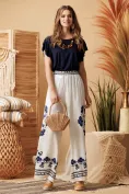 Pantaloni dama de vara largi din matase si vascoza racoroasa  cu imprimeu bohemian floral picture - 1