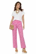Pantaloni damă premium  fucsia cu imprimeu abstract și croi drept picture - 1