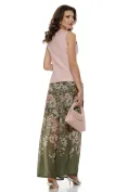 Pantaloni dama premium largi olive cu imprimeu floral din matase de tencel cu in picture - 4