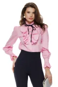 Pantaloni eleganti Fofy bleumarin cu talie inalta usor elastici si betelie lata picture - 2