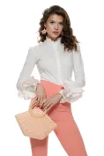 Pantaloni Fofy roz  evazati cu talie inalta parte peste parte material elastic picture - 2