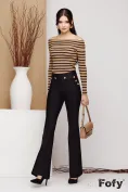 Pulover dama elegant bej cu dungi negre intors pe umeri  picture - 3