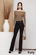 Pulover dama elegant bej cu dungi negre intors pe umeri  picture - 2