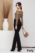 Pulover dama elegant bej cu dungi negre intors pe umeri  picture - 5