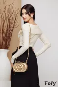 Pulover dama elegant crem intors pe umeri cu mansete late picture - 2