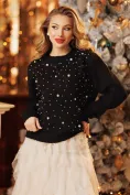 Pulover dama festiv premium negru cu fir de lurex perle si cristale picture - 1