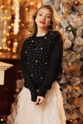 Pulover dama festiv premium negru cu fir de lurex perle si cristale picture - 2