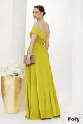 Rochie de ocazie de LUX din tafta satinata lime cu bust fronsat pene si cristale picture - 3