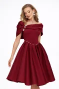 Rochie de ocazie eleganta bordo din neopren pe umeri cu fusta in pliuri si cristale picture - 1
