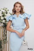 Rochie de ocazie eleganta din neopren baby blue cu volane la maneci si aplicatii de perle si strassuri picture - 2