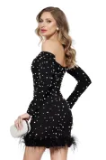 Rochie de ocazie eleganta neagra cu aplicatii de perle si pene picture - 2
