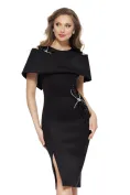 Rochie de ocazie eleganta neagra din neopren cu design inedit si aplicatii de cristale picture - 1